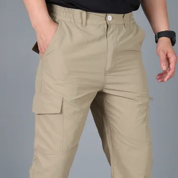 Мужские брюки в стиле милитари, повседневные однотонные брюки-карго, Новинка 2023 года, мужские треккинговые брюки для путешествий, рабочие брюки с множеством карманов