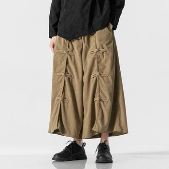 Мужские брюки в стиле харадзюку, мешковатые широкие брюки, повседневные шаровары, мужская уличная одежда, спортивные штаны на пуговицах длиной до щиколотки, Большой размер 5XL