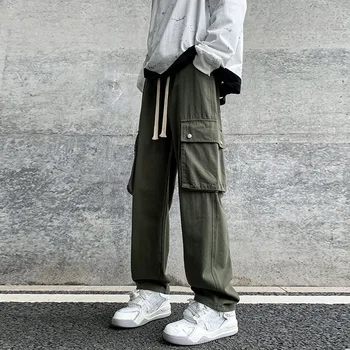 Мужские повседневные брюки карго в городском стиле свободного покроя в стиле хип-хоп с карманами в стиле пэчворк, штаны для бега трусцой, спортивные брюки для мужчин