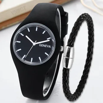 Мужские часы Браслет Кремовые модные женские часы Силиконовый ремешок Простые часы для отдыха Женевские наручные часы Мужские желейные часы