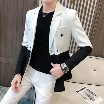 Мужской блейзер Slim Fit, Новый Полупрозрачный, красно-белый, двубортный повседневный фрак, Высококачественная модная мужская одежда, пиджак.