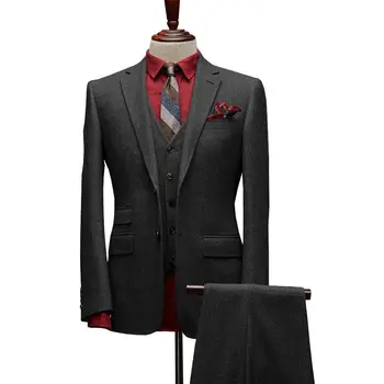 Мужской костюм, 3 предмета, однобортный пиджак с вырезами на лацканах, высококачественный деловой повседневный смокинг для жениха, свадебная вечеринка, бал