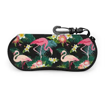 Мягкий футляр для солнцезащитных очков Hawaii Tropical Flowers Flamingo для женщин и мужчин, большой футляр для очков на молнии с крючком.