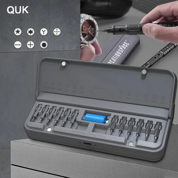 Набор аккумуляторных электрических отверток QUK, прецизионные биты с зарядкой, многофункциональный набор для ремонта смартфонов и компьютеров, электроинструмент