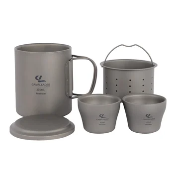 Набор титановых чайных чашек для чая объемом 375 мл и 2 чайных чашки объемом 45 мл с ситечком для заварки чая и сумкой для переноски для кемпинга, пеших прогулок и пикника