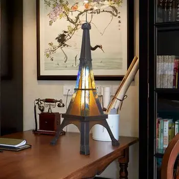 Настольная лампа с Эйфелевой башней, настольная лампа из цветного стекла, бар, офис, рабочий стол, художественная креативная настольная лампа