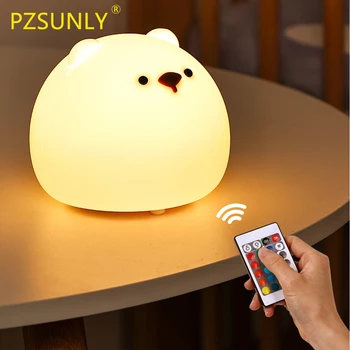 Настольные лампы PZSUNLY, детская силиконовая лампа, USB-перезаряжаемый сенсорный датчик, Цветная детская лампа, прикроватная лампа с изображением животного Медведя