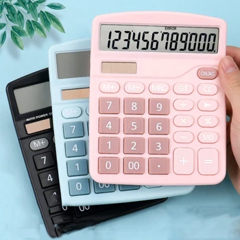 Настольный калькулятор Стандартный функциональный калькулятор с большим 12-значным ЖК-дисплеем Солнечная батарея двойного питания для дома и офиса