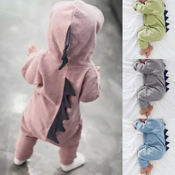 Новая детская одежда, одежда для мальчиков и девочек, комбинезон с капюшоном с динозавром, осенне-зимняя детская одежда
