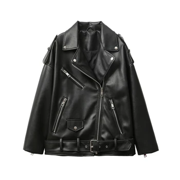 Новая женская мотоциклетная куртка из искусственной кожи, свободная куртка черного цвета