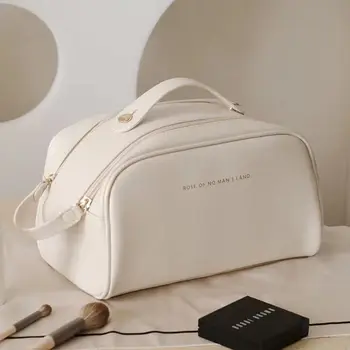 Новая квадратная дорожная косметичка из искусственной кожи, косметический клатч, сумка на двойной молнии, сумка для хранения.