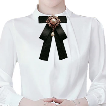 Новая ретро-лента с галстуком-бабочкой, модные женские рубашки в стиле Британского Корейского колледжа, Банкетные аксессуары, Воротники с жемчугом и кристаллами, цветок