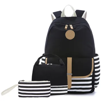 Новая школьная сумка 2021 года, костюм из 3 предметов с сумкой для ланча, рюкзак, холщовый повседневный женский рюкзак, USB, черный рюкзак