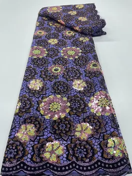 Новейшая африканская кружевная ткань 2023 года, высококачественная Нигерийская мода, вышивка пайетками, Французский тюль, сетчатая кружевная ткань для свадебного платья