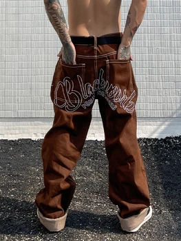 Новейший дизайн, прямые брюки-бойфренды свободного кроя с вышивкой в виде звезд, Pantalone Hombre Y2K, модные коричневые мешковатые джинсы средней посадки для мужчин