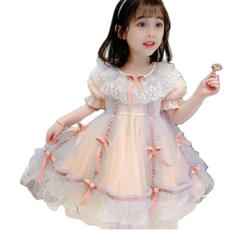 Новое детское летнее милое платье с помпонами для девочек в стиле Лолиты, платье испанской принцессы от 3 до 8 лет