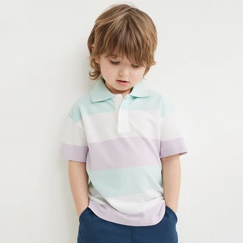 Новое поступление, Летняя футболка для мальчиков, Детская хлопчатобумажная одежда, детский топ с отложным воротником, ПОЛО в цветную полоску, футболки с короткими рукавами для детей