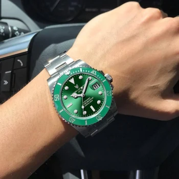 Новые модные автоматические часы Diver Watch 100 м водонепроницаемые спортивные часы Роскошные часы из нержавеющей стали