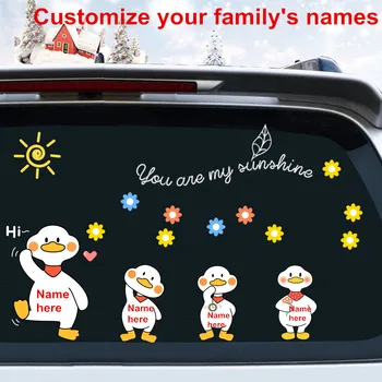 Новые настраиваемые семейные наклейки Happy Ducks для дома, окна автомобиля, Забавные Названия по индивидуальному заказу, Красочные Аксессуары для украшения