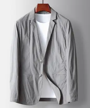 Новый стиль Мужской костюм однотонный с длинным рукавом Свободный костюм из смеси хлопка Пальто Куртка A180