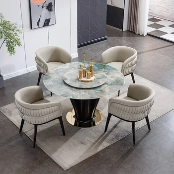 Обеденные столы для столовой в скандинавском стиле из каменной плиты, Модная бытовая мебель, Обеденный стол, круглый стол с поворотным столом в торговом центре H