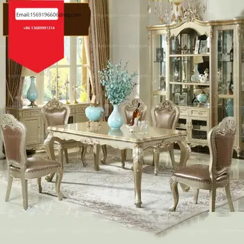 Обеденный стол во французском стиле, обеденный стол из массива европейского дерева, роскошный обеденный стол в неоклассическом стиле, комбинированная мебель для столовой