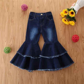 Обтягивающие джинсы для маленьких девочек, весенне-осенние джинсовые брюки с дырками для девочек, повседневные детские эластичные расклешенные брюки, детская одежда для 2-6 лет