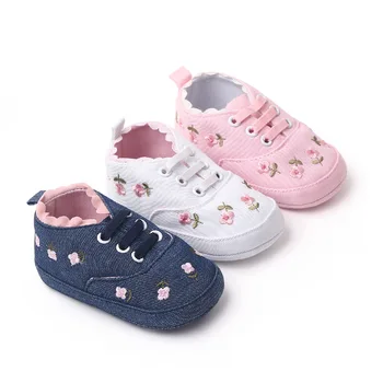 Обувь для маленьких девочек С Цветочной вышивкой, Белая, Розовая, Темно-Синяя, Мягкая Обувь Для прогулок, Обувь Для Малышей, Первые Ходунки, Свадебные Туфли