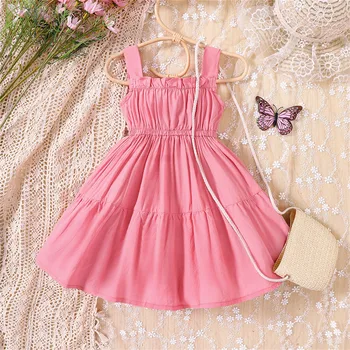 Однотонное винтажное платье, полностью хлопковое, для маленьких девочек, Повседневный сарафан без рукавов, юбка, вечернее платье, халат Princesse Fille