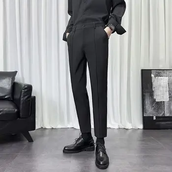 Однотонные брюки, мужские летние Новые брюки в корейском стиле с прямыми штанинами, свободные мужские повседневные брюки, однотонная модная брендовая одежда189