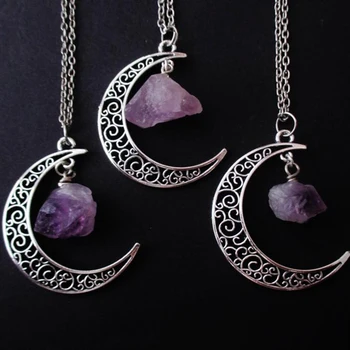 Ожерелье с фиолетовой хрустальной луной, полумесяц, необработанные украшения ведьмы, кулон волшебника, Модные Женские подарки 2022, новинка, красивая