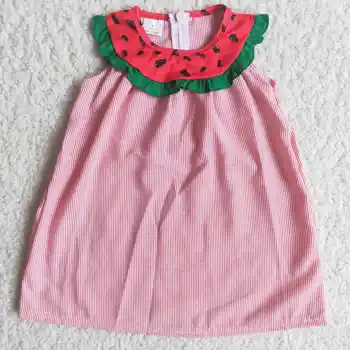 Оптовые поставки Розовой одежды RTS для маленьких девочек, Летние Платья для малышей с Арбузными оборками на шее