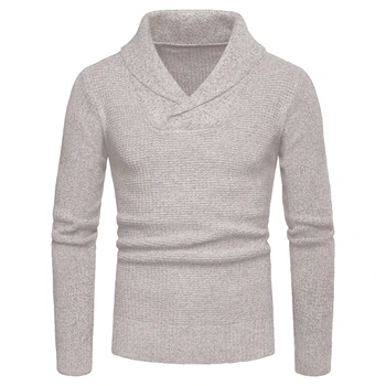 Осенне-зимний высококачественный Новый мужской свитер, повседневный модный вязаный однотонный мужской пуловер с длинными рукавами