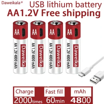 Перезаряжаемая литиевая батарея типа АА, 1,2 В USB перезаряжаемая батарея типа АА, AA, 4800 мАч, игрушечная мышь с дистанционным управлением, бесплатная доставка CE FCC