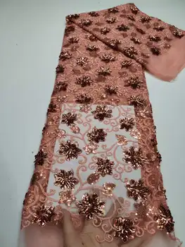 Персиковая кружевная ткань 2023 Высококачественное африканское 3D кружево с блестками, французский тюль, кружевная ткань, швейцарское кружево, нигерийская сетчатая ткань, одежда