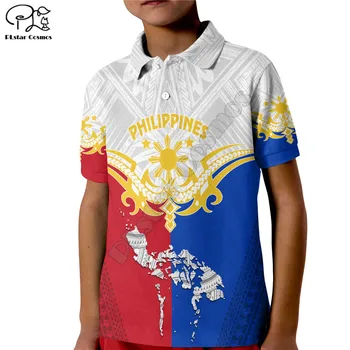 Персонализированная филиппинская рубашка-поло, детские футболки-поло с 3D принтом в стиле Tribal Mix для мальчиков и девочек, летние футболки, топы