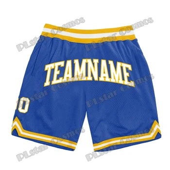 Персонализированное имя и номер, синие, бело-золотые мужские баскетбольные шорты с 3D-принтом, молодежные летние спортивные шорты с дышащей сеткой LQD14