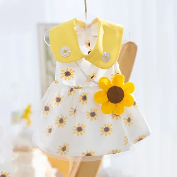 Платье-ранец с цветочным рисунком, одежда для собак, милая одежда для собак, мелкий принт, милая тонкая весенне-летняя одежда yollow Fashion girl Yorkshire
