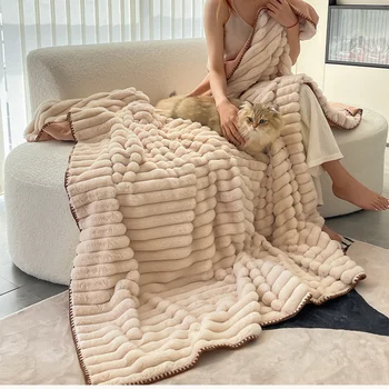 Плюшевое Мягкое теплое одеяло из синтетической кроличьей шерсти Raschel, толстая роскошь для подарка девушке по дропшиппингу, зимнее покрывало для дивана-кровати