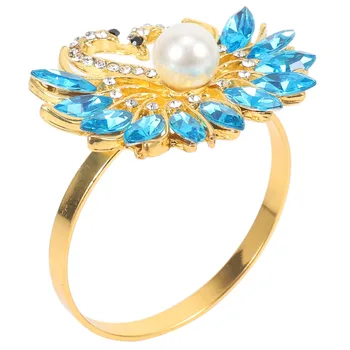 Подарок на День Святого Валентина, синее кольцо для салфеток, набор из 6 предметов, изысканное кольцо для салфеток в виде лебедя с синими стразами, украшение столешницы