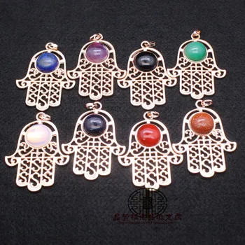 Подвеска из натурального камня С кристаллами, Кулоны на руку Фатимы Хамсы, Ожерелья, Защитный Амулет, Ювелирные изделия для женщин и мужчин