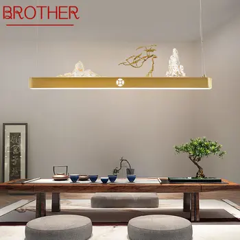Подвесной светильник BROTHER Modern Home LED в китайском стиле с золотым прямоугольным рисунком холма, Люстра-лампа для столовой Чайханы