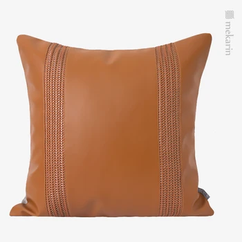 Подушки домашний декор оранжевая кожаная тканая отделка модель виллы гостиная диванная подушка подушка квадратная подушка