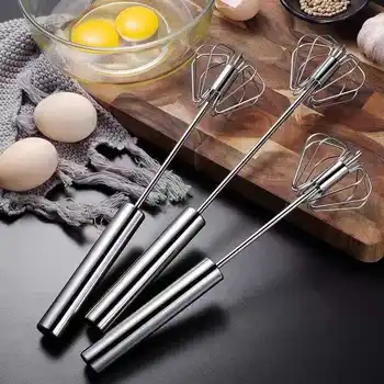 Полуавтоматическая взбивалка для яиц из нержавеющей стали, ручной пресс для взбивания крема, бытовая Кухонная вращающаяся взбивалка для яиц