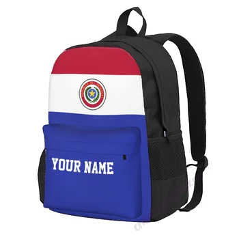 Пользовательское название Флаг Парагвая Рюкзак из полиэстера для мужчин Женская дорожная сумка Повседневные студенческие походы Путешествия Кемпинг
