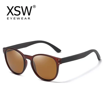 Поляризованные солнцезащитные очки XSW Мужские и женские брендовые деревянные солнцезащитные очки женские классические солнцезащитные очки в круглой оправе Коричневый 5091C