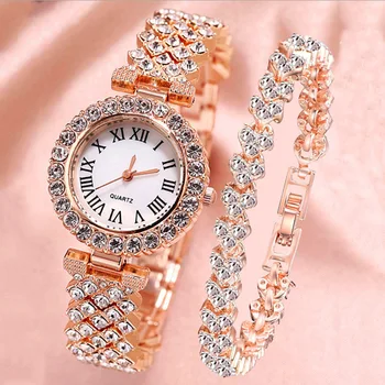 Популярные модные женские часы с римским тиснением и бриллиантами, кварцевые часы, браслет, женские часы