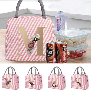 Портативная холщовая сумка для ланча, свежая сумка-холодильник для офисных студентов, удобная сумка-ланч-бокс с золотой надписью, сумка-контейнер для пикника с едой