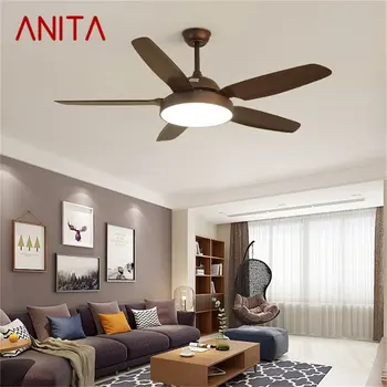 Простой потолочный вентилятор ANITA Retro с дистанционным управлением со светодиодной 52-дюймовой лампой для домашней гостиной-столовой