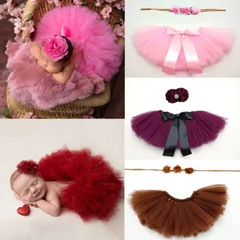 Реквизит для фотосъемки новорожденных, одежда принцессы для маленьких девочек, тюлевая юбка-пачка, цветочная повязка на голову, кружевной наряд, аксессуары для фотосессии